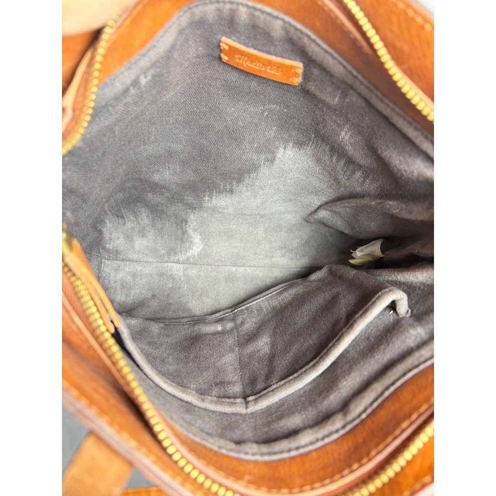 Madewell Brown Leather Zip Top Transport Tote Handbag Minimalist Bag NO STRAP - Picture 6 of 6